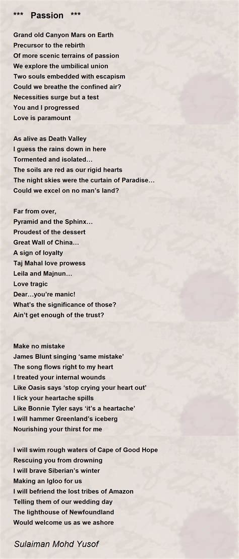 Passion Passion Poem By Sulaiman Mohd Yusof