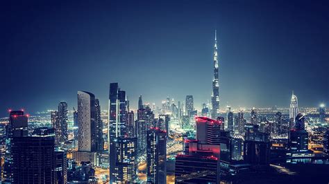 Hd Wallpaper Cityscape Dubai Skyscraper Night Lights Mist United