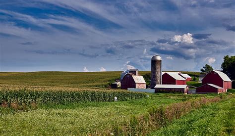 Hd Wallpaper Iowa Farm Barn Silo Sky Clouds Panorama