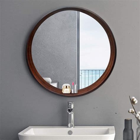 Bathroom Mirror Solid Wood Round Vanity Mirror Bathroom Simple With