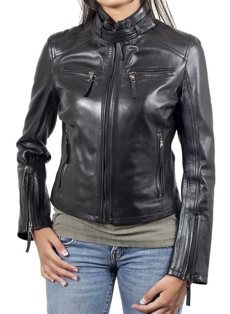 New Womens Motorcycle Lambskin Leather Slim Fit Jacket For Women
