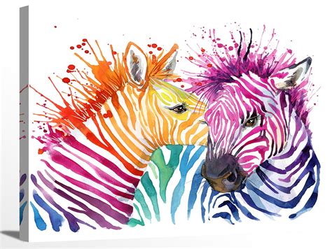 Rainbow Colorful Zebra Watercolor Painting Canvas Animal Etsy