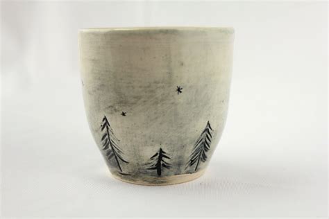 Stoneware Cup With Trees Handmade Ceramics Pottery Unique Ceramics