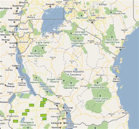 Map Of Tanzania National Parks And Places Of Interest