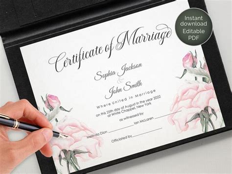 editable wedding certificate template printable certificate etsy