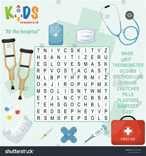 Easy Word Search Crossword Puzzle Hospital Stock Vector Royalty Free