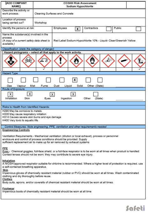 Coshh Risk Assessment Form Fillable Printable Pdf And Forms Porn