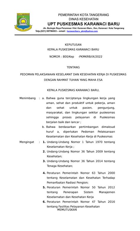 Sk Pedoman K Pemerintah Kota Tangerang Dinas Kesehatan Upt Puskesmas