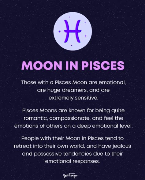 The Moon In Pisces Poem Is Shown On A Dark Background With Purple Lettering