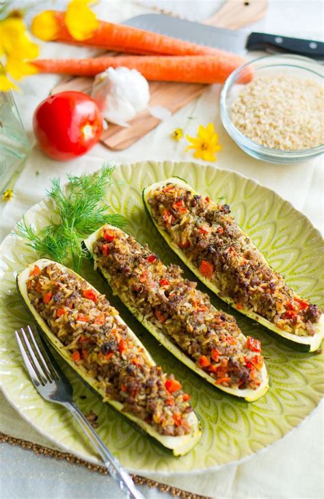 Stuffed Zucchini Boats With Garlic Sauce Delicious Meets Healthy