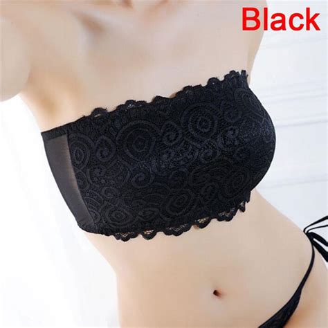 Womens Sexy Lace Casual Crop Top Strapless Seamless Solid Padded Bras