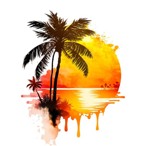 Orange Yellow Palm Tree Sunset Sunset Beach Sunset Clipart Hd Sky