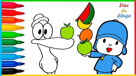 Colorea A Pocoyó Y Cuatro Frutas 🍎🍊🍌🍐🍇🍉 Dibujos Para Niños Pocoyó Youtube