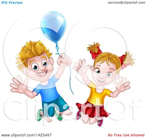 Clipart Of A Cartoon Happy Excited Blond Caucasian Boy And