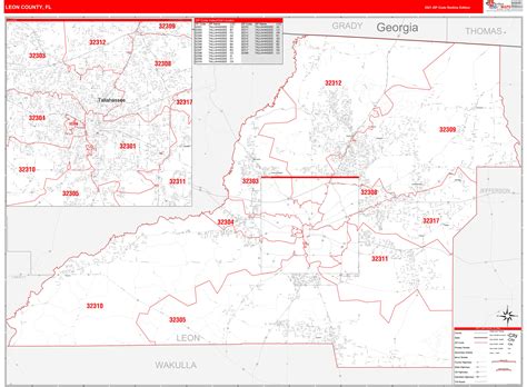 Leon County Fl Zip Code Wall Map Red Line Style By Marketmaps