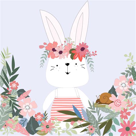 Cute Rabbit Bunny In Flower Garden Cartoon 691429 Vector Art At Vecteezy