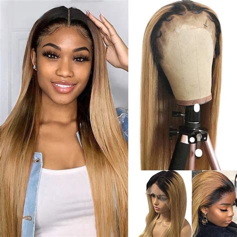 22inch Human Hair Wigs Tones Ombre Blonde Dark Roots 13x4 Lace Front