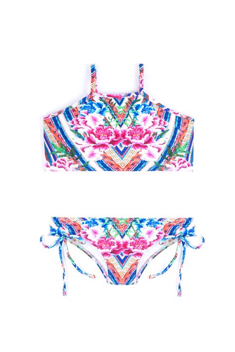 Colorful Crop Top Bikini With Floral Print Monica Bela Blueman