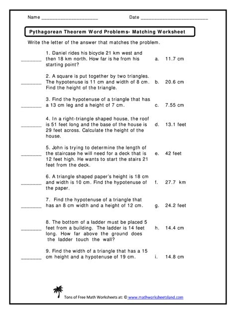Https://tommynaija.com/worksheet/pythagorean Word Problems Worksheet With Answers