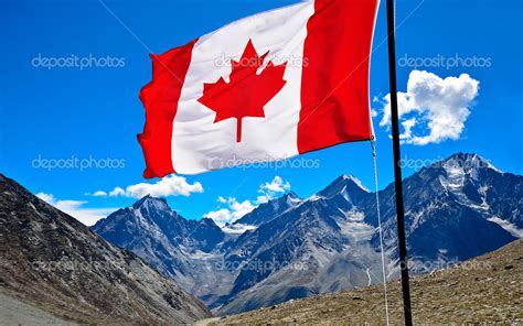 Canada Flag And Mountains — Stock Photo © Surangastock 32863519