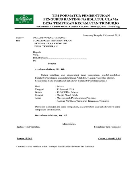 Contoh Surat Rekomendasi Nu Ranting - Contoh Kop Surat Pengurus Ranting