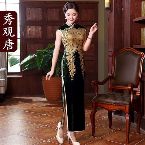 Extraordinary Silk Velvet Long Qipao Cheongsam Dress Qipao