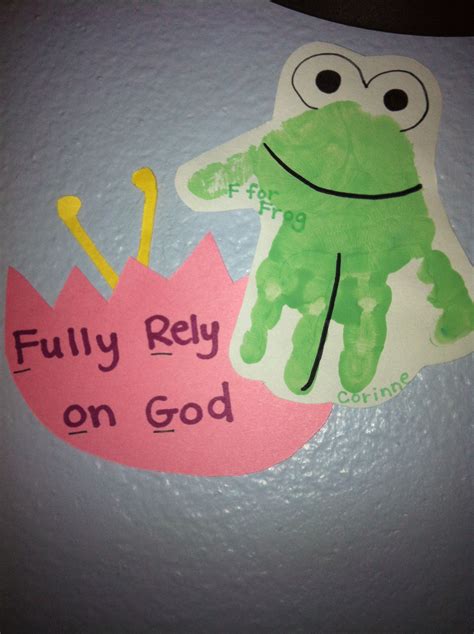F For Frog Handprint Fully Rely On God Frog Activities Toddler