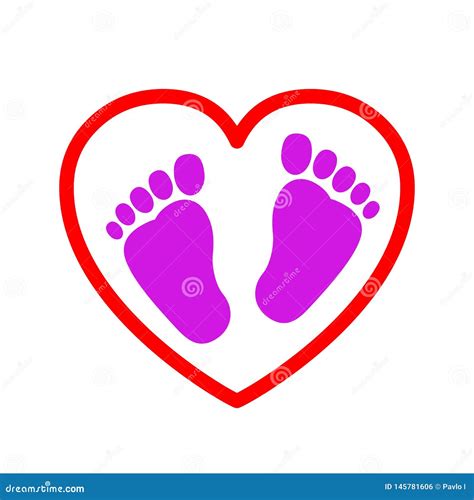 Baby Footprints In Heart Icon Stock Vector Illustration Of Heart