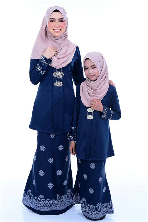 Kebaya Kain Songket Ibu & Anak Navy Blue (FREE SHAWL) - Habibi