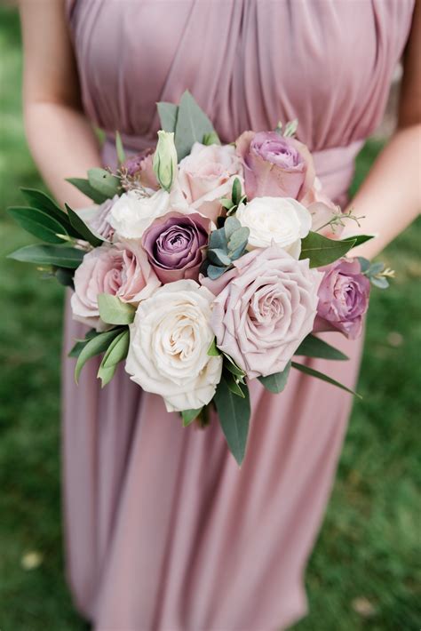 Purple White Pink Bride Bouquet With Large Roses Mauve Purple