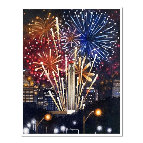 Kansas City Fireworks Jq Watercolor Print National Wwi Museum And