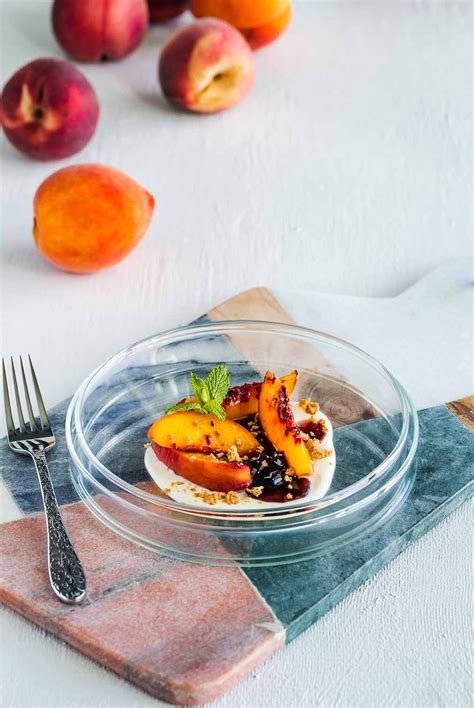 Broiled Peaches With Black Cherry Preserves Cr Me Fraiche Recipe