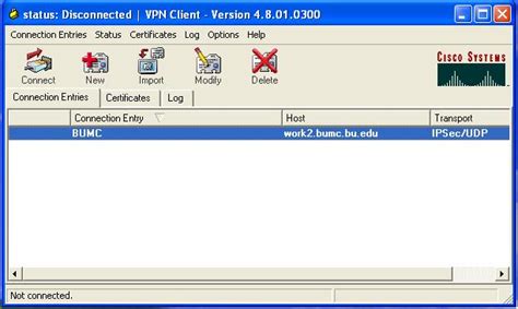 Logging Into Bumc Using The Cisco Vpn Client Research Systems Bumc