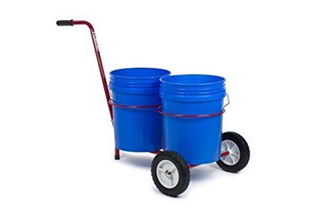 Two Blue Buckets With Wheels On White Background