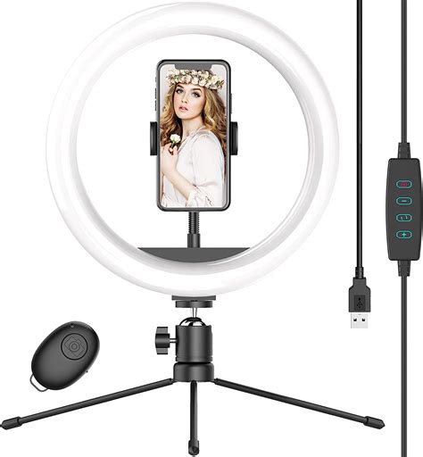 buy 10 selfie ring light with tripod stand and phone holder dimmable desk led makeup ring light