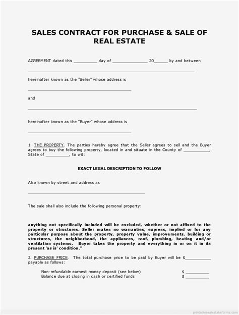 Printable Purchase Agreement For House
