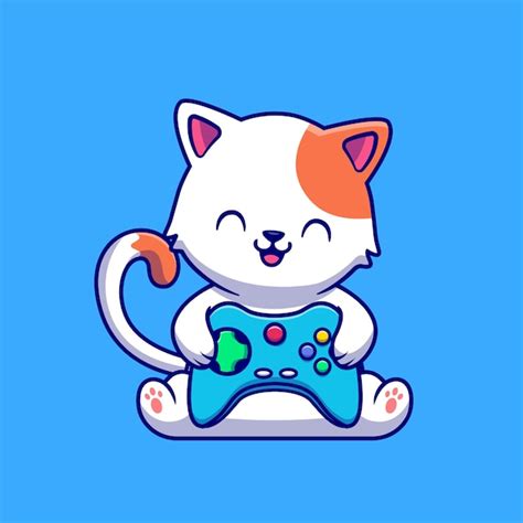 Cute Cat Gaming Con Dibujos Animados De Consola De Juegos Vector Premium