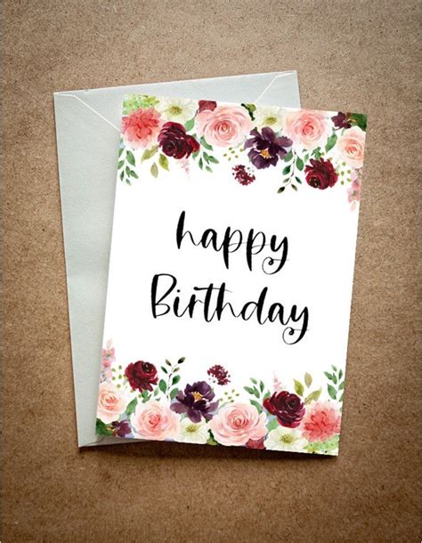 Printable Birthday Card For Her Happy Birthday Watercolor Etsy