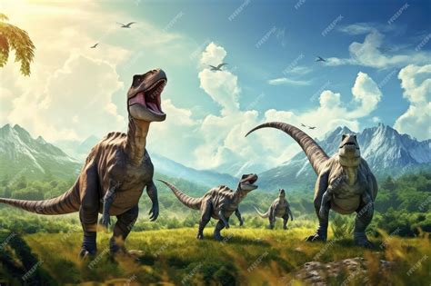 Premium Ai Image Dinosaurs In The Triassic Period Age In The Green Grass