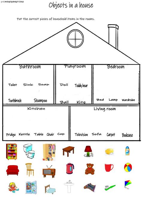 First, get students to write the words for each room on their worksheets. Objects in a house - Interactive worksheet en 2020 (con ...