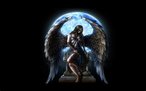 3 Dark Angel 2 Skull Black Gothic Wings Moon Hd Wallpaper 617