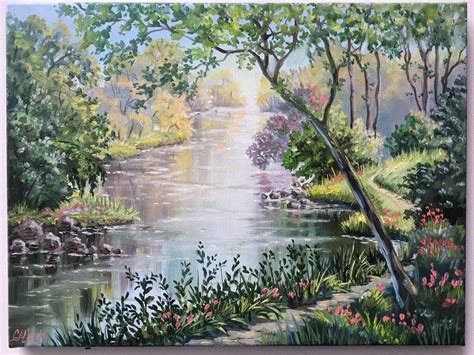 Summer Landscape Painting On Canvas Original Art Green Trees Painting