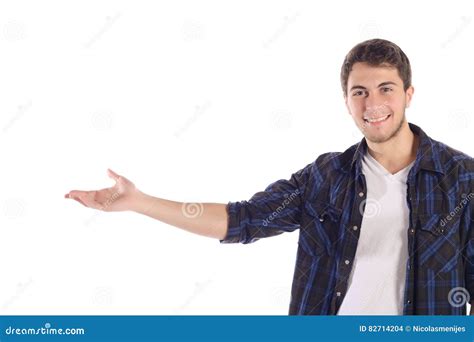 Man Showing Something On Palm Stock Photo Image Of Holding Handsome