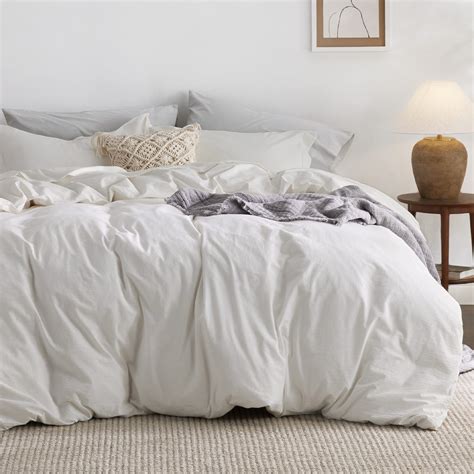 Bedsure 100 Washed Cotton Duvet Cover Queen Size Cream White
