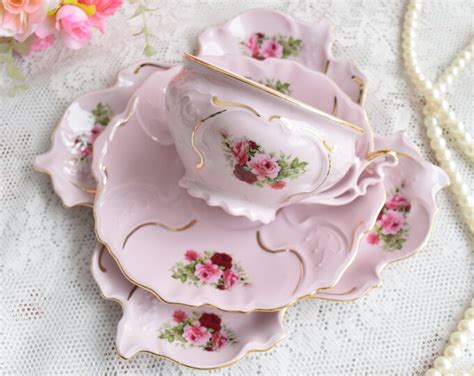 Vintage Tea Cup Set Floral Porcelain Slav Porcelain Pink Tea Etsy
