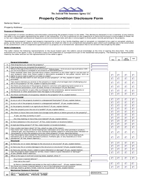 Property Condition Disclosure Form Free Download