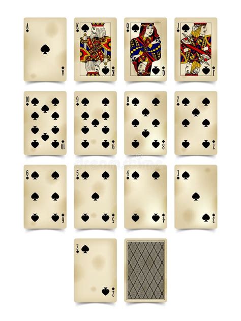 Playing Cards Of Spades Suit In Vintage Style Isolated On White Stock