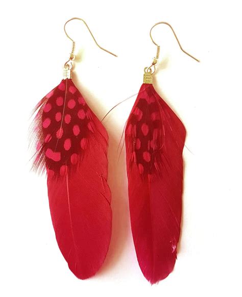Feather Earrings Red Feather Jewellery Feather Planet