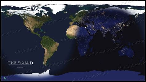 World Satellite Map Showing Daylight And Darkness
