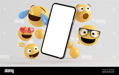 Smartphone Screen Mock Up Surrounded By Emoji Icons 3d Rendering Stock